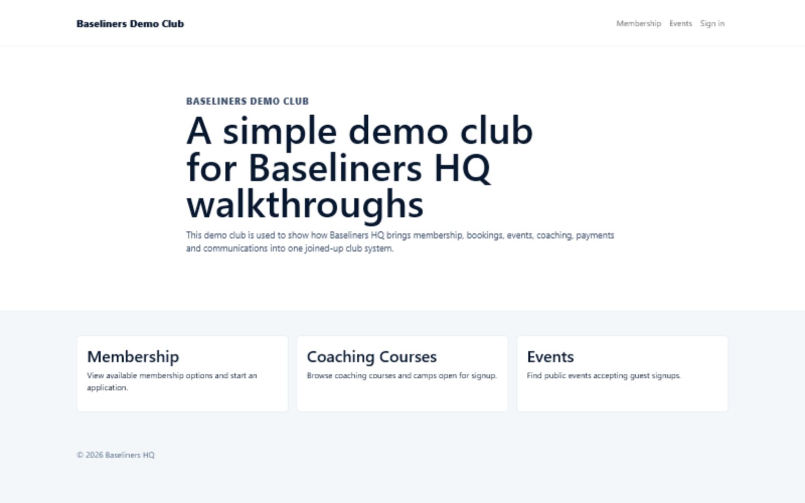 Demo public site with club content
