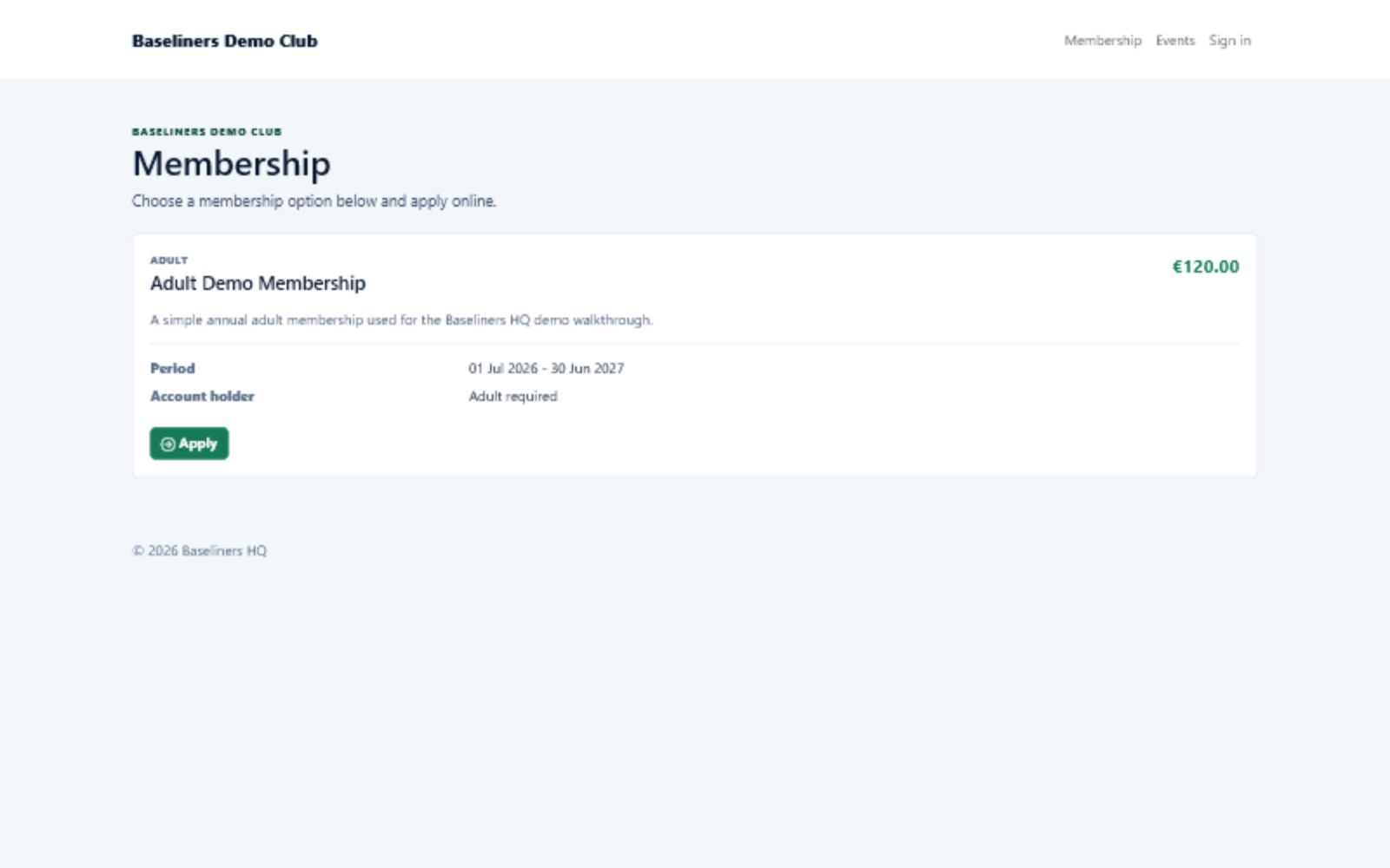 Public membership options in Baseliners HQ