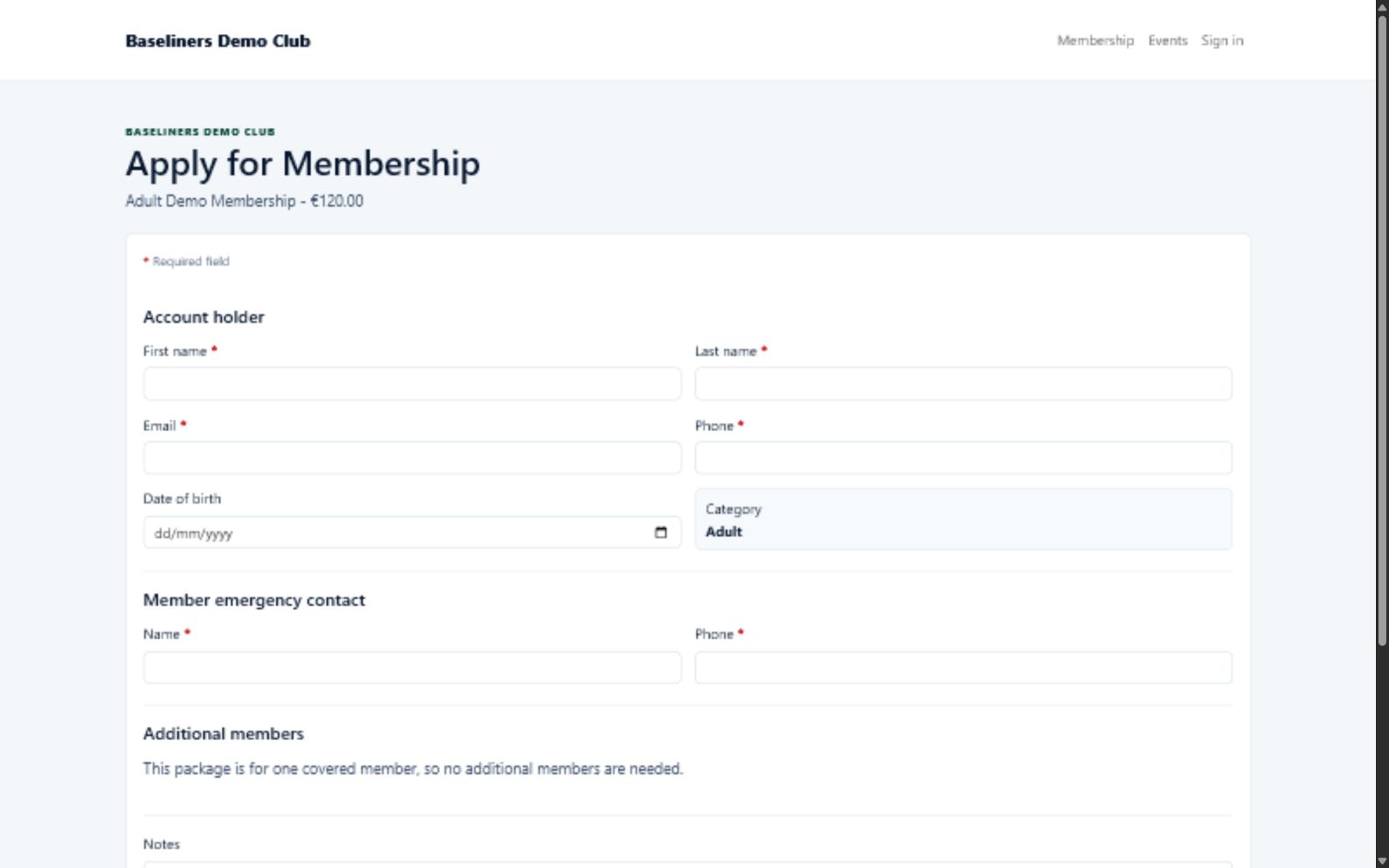 Public membership application form