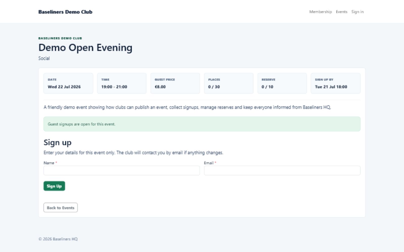 Public event detail page