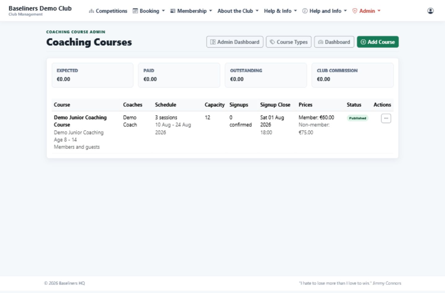 Coaching course admin list