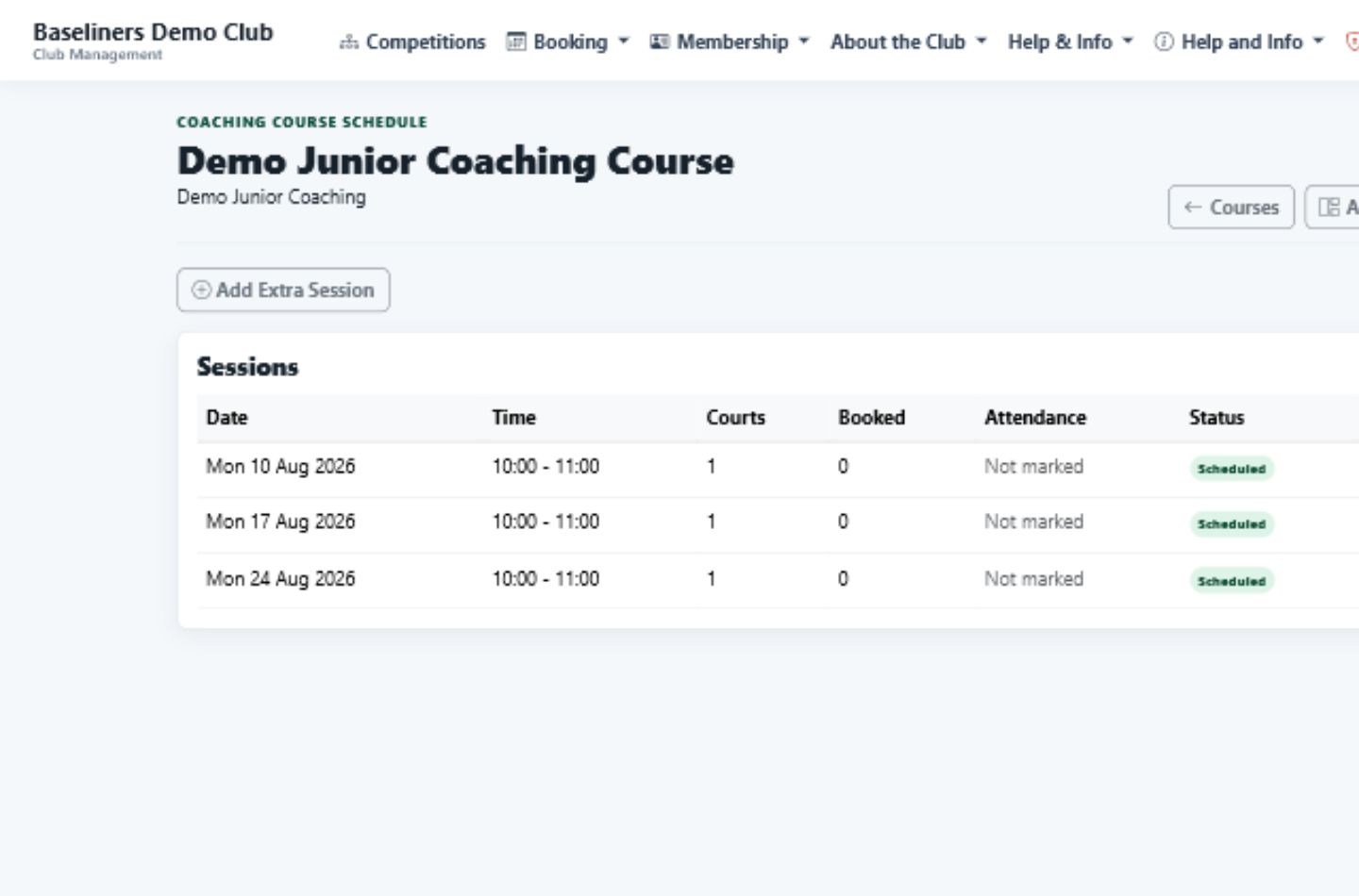 Coaching course sessions
