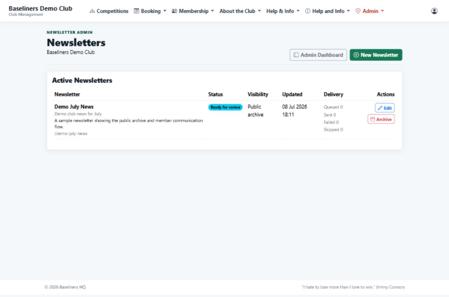 Newsletter administration