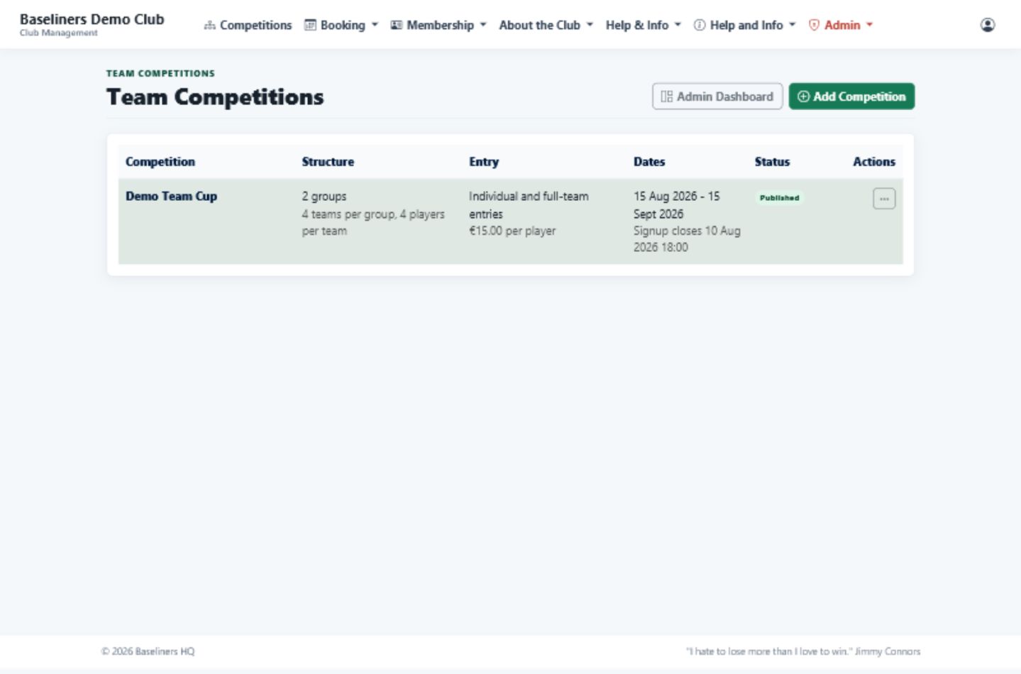 Team competition admin
