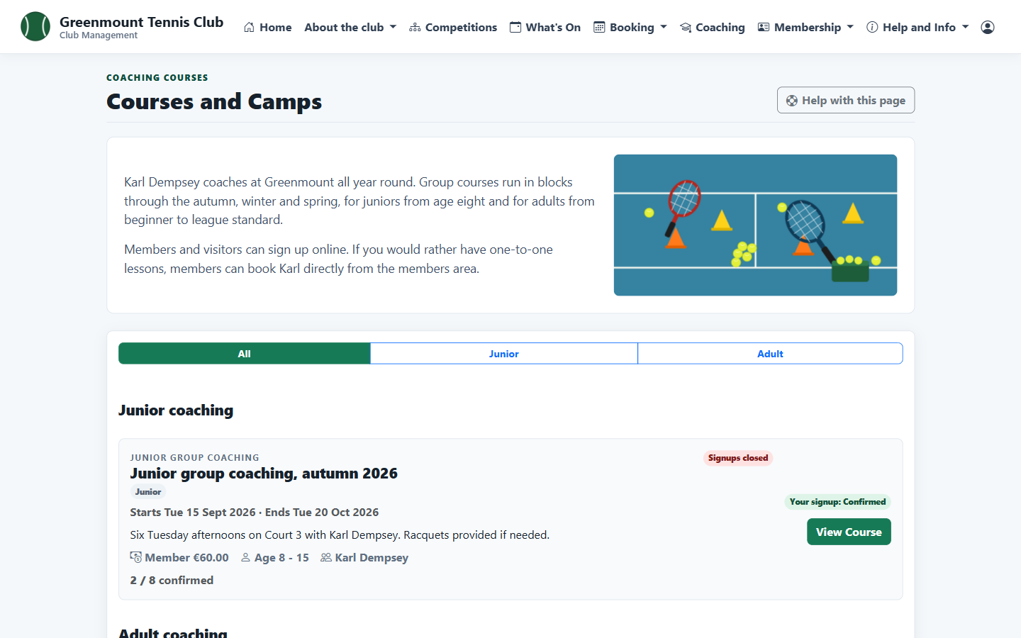 Members' list of coaching courses