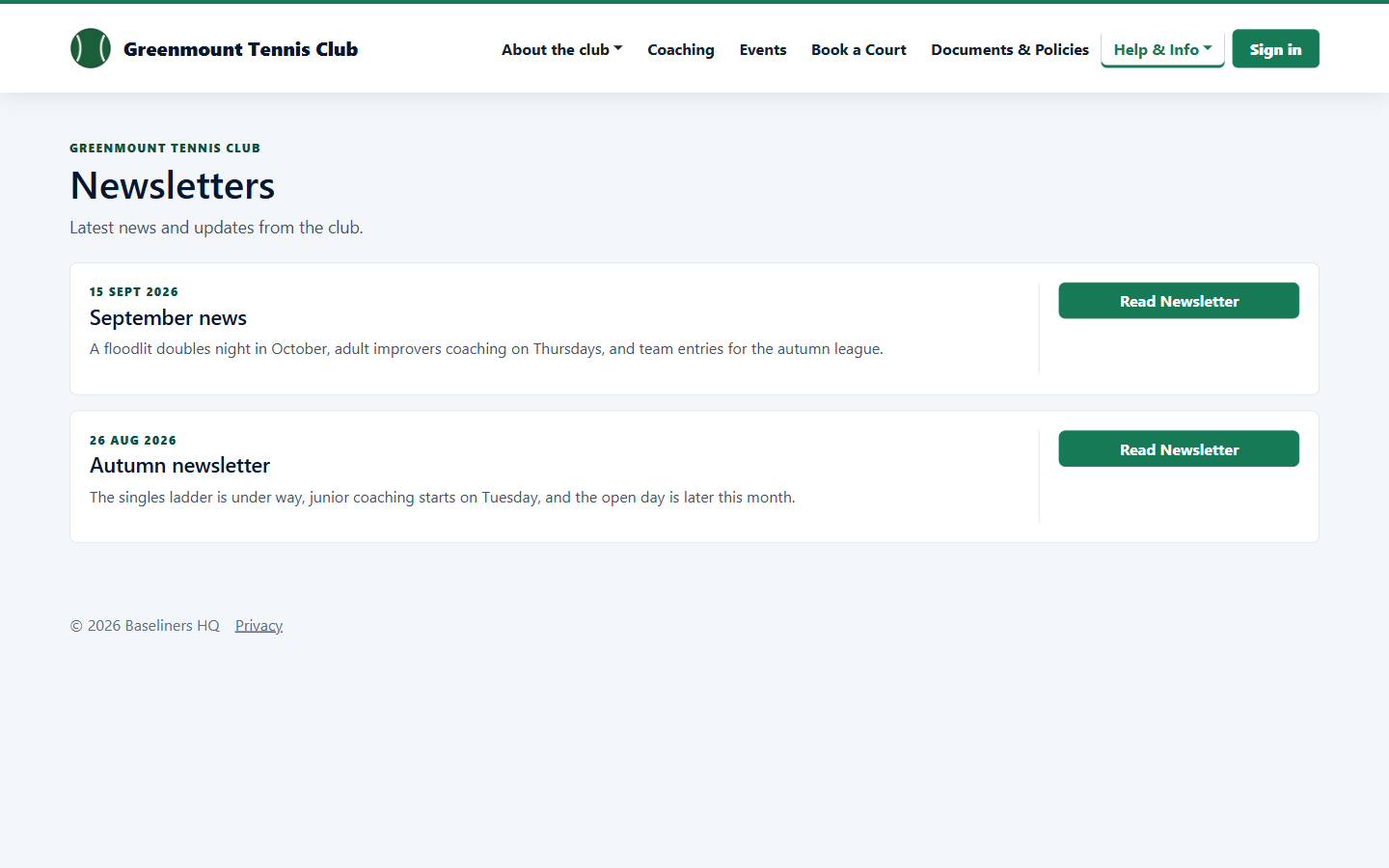 Public newsletter archive