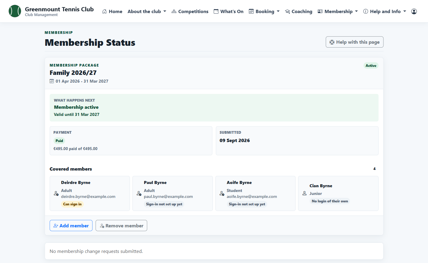 Membership status for a family of four