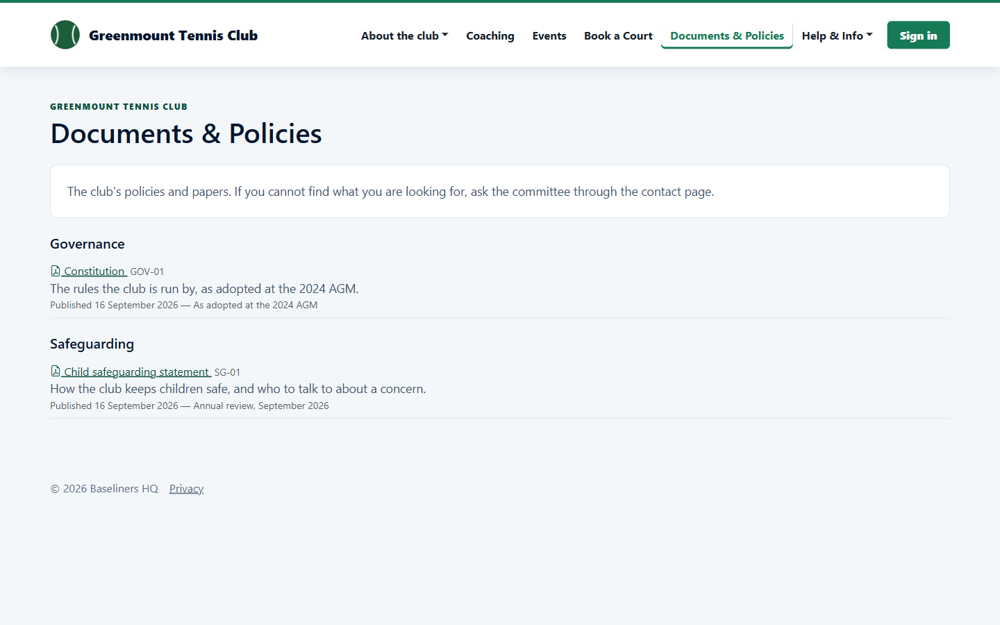 Public documents and policies page